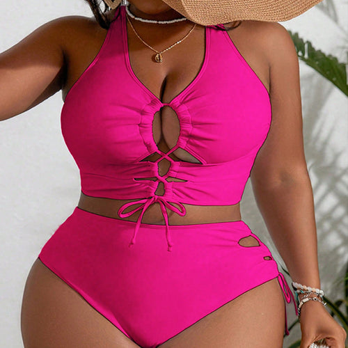Damen Bikini-Set mit verspieltem Schnürdesign und hoch tailliertem Höschen Echo Archiv