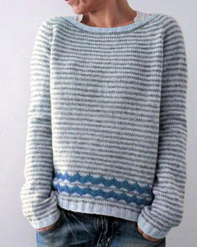 Damen nan gemusterter Norwegerstrickpullover mit weitem Rundhalsausschnitt und lässigem Oversize-Schnitt Echo Archiv
