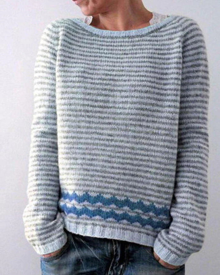 Damen nan gemusterter Norwegerstrickpullover mit weitem Rundhalsausschnitt und lässigem Oversize-Schnitt Echo Archiv