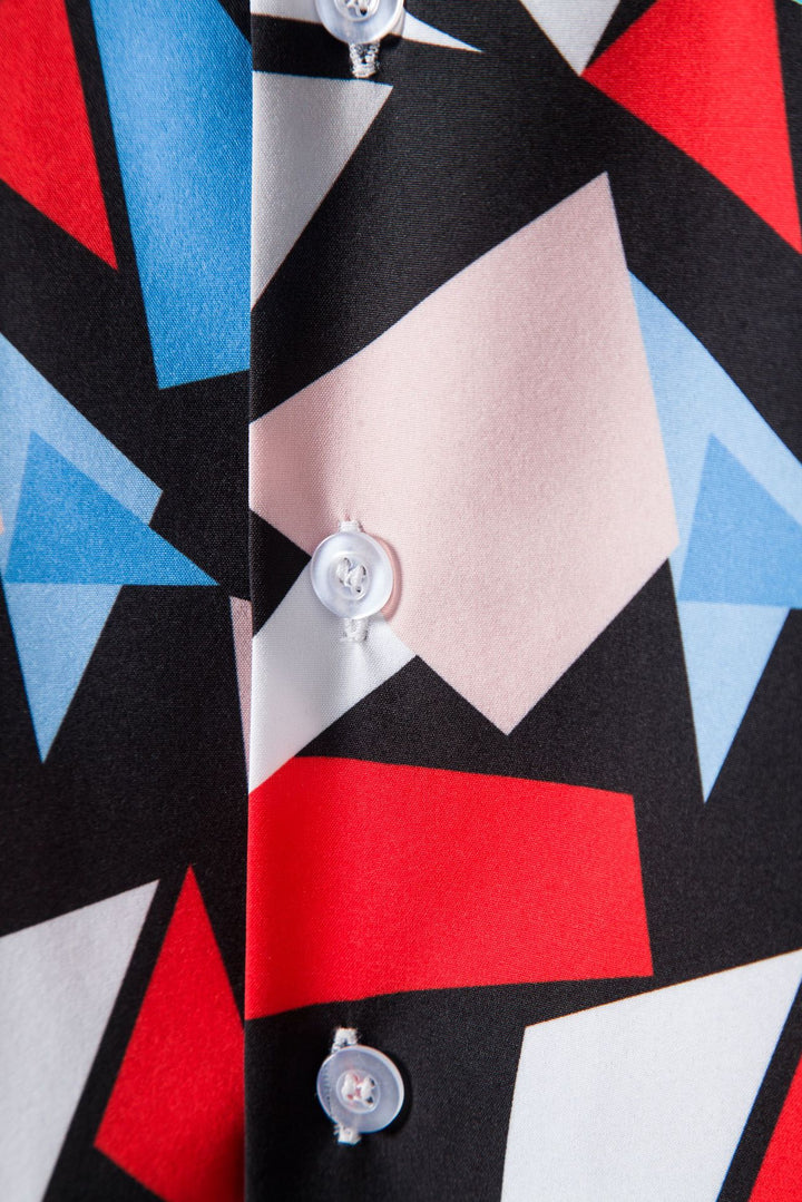 Herren Kurzarmhemd mit kreativem geometrischem Grafikdesign und praktischen Brusttaschen Echoarchiv