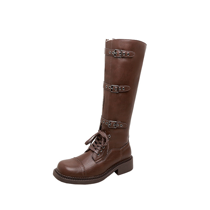 Damen kniehohe Schnürstiefel mit Zier- und Verstellschnallen Echo Archiv