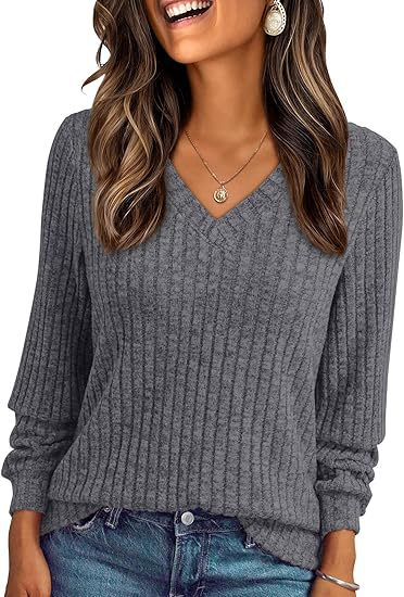 Damen Weicher Rippstrickpullover mit V-Ausschnitt Echo Archiv