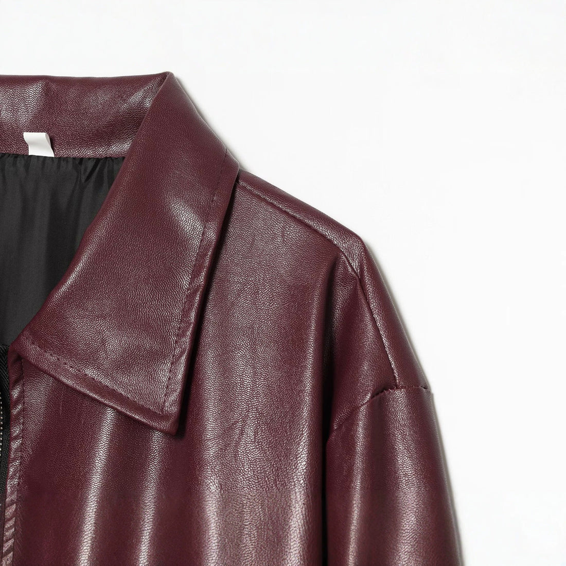 Damen Kurzgeschnittener Kunstleder‑Blouson mit Reißverschluss und gerafftem Saum Echoarchiv