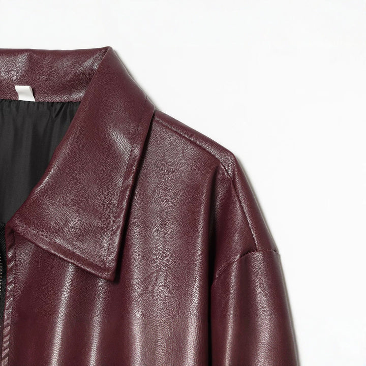 Damen Kurzgeschnittener Kunstleder‑Blouson mit Reißverschluss und gerafftem Saum Echoarchiv