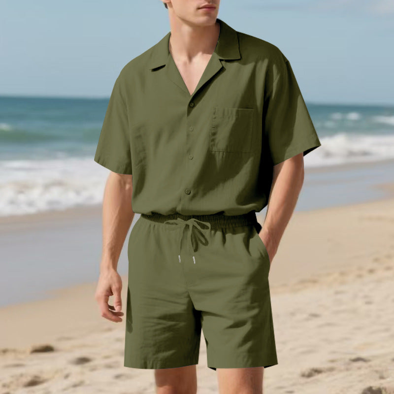 Herren elegantes Freizeit-Langarm-Shirt und Shorts-Set mit komfortablem elastischen Bund Echoarchiv