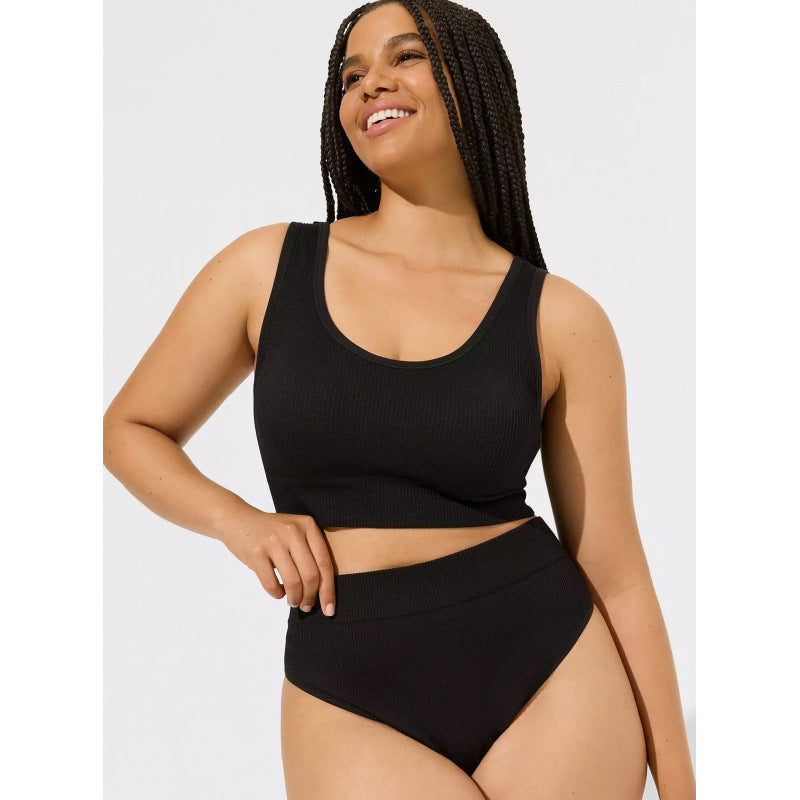 Damen Hochbund Bikini-Set mit strukturierter Oberfläche und modischem Crop-Top Echo Archiv