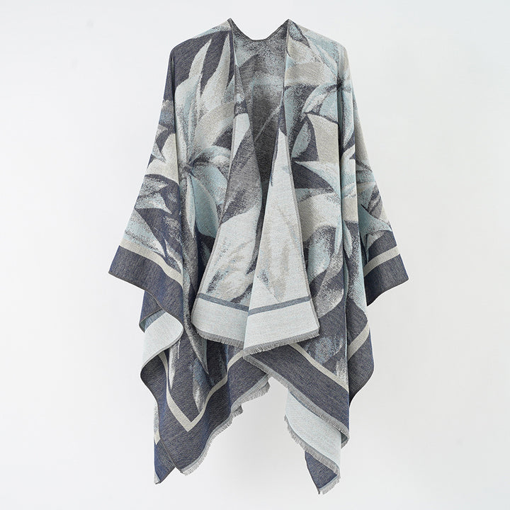 Damen Jacquard-Überwurfponcho mit floral-abstrakter Webstruktur und weichfallendem Oversize-Cape Echo Archiv