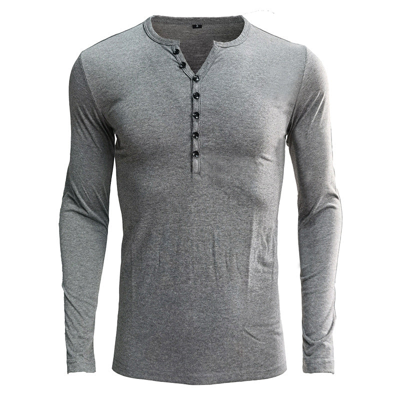 Herren Langarm-Henleyshirt mit modischen Knöpfen und elastischem Stoff Echoarchiv