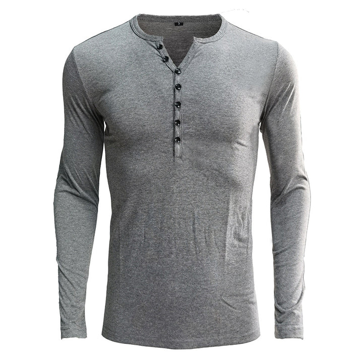 Herren Langarm-Henleyshirt mit modischen Knöpfen und elastischem Stoff Echoarchiv