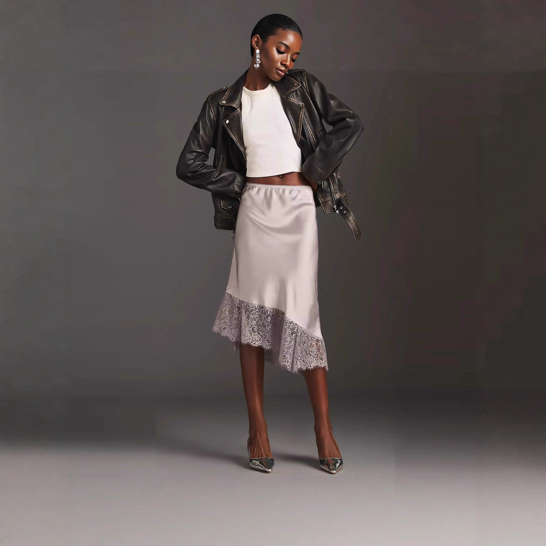 Damen Satinrock mit Spitze und asymmetrischem Saum Echo Archiv