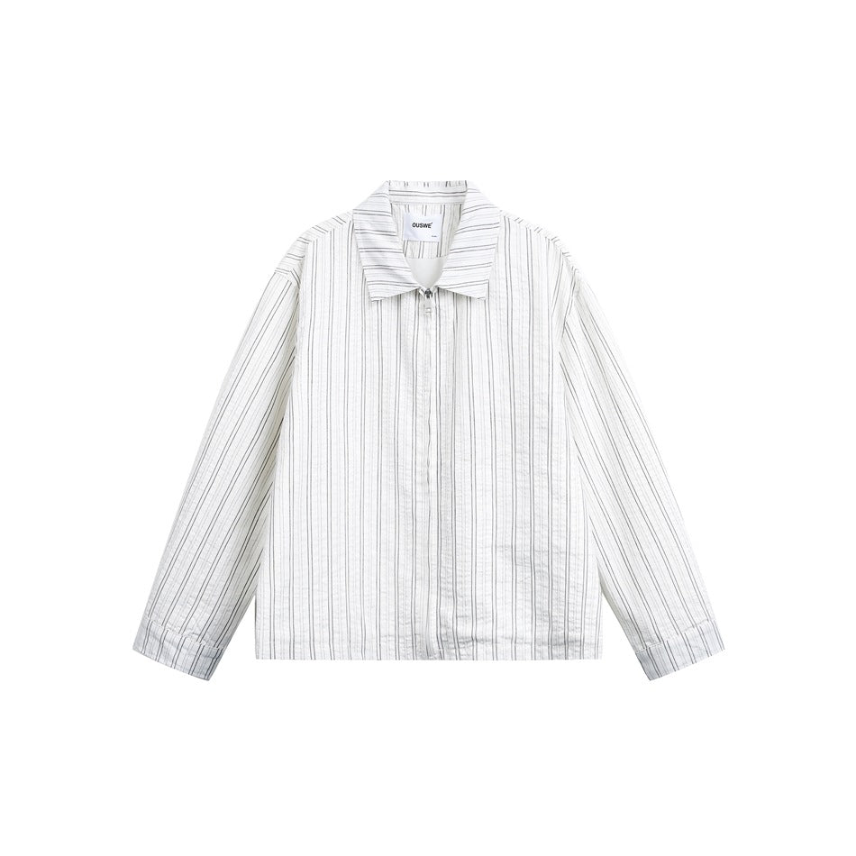 Unisex Leichte gestreifte Overshirt‑Jacke mit Hemdkragen und verdecktem Reißverschluss Echoarchiv