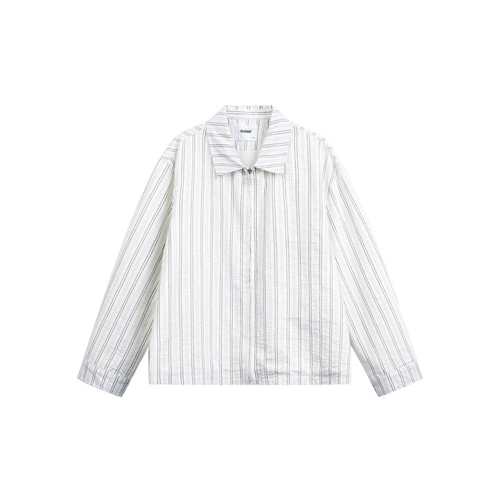 Unisex Leichte gestreifte Overshirt‑Jacke mit Hemdkragen und verdecktem Reißverschluss Echoarchiv