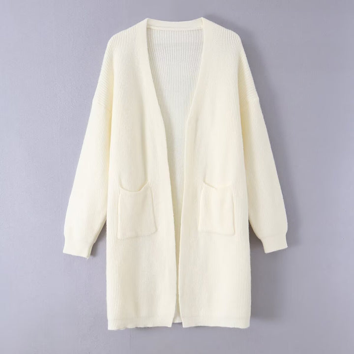 Damen Longline Strickcardigan mit aufgesetzten Taschen und offener Front Echo Archiv