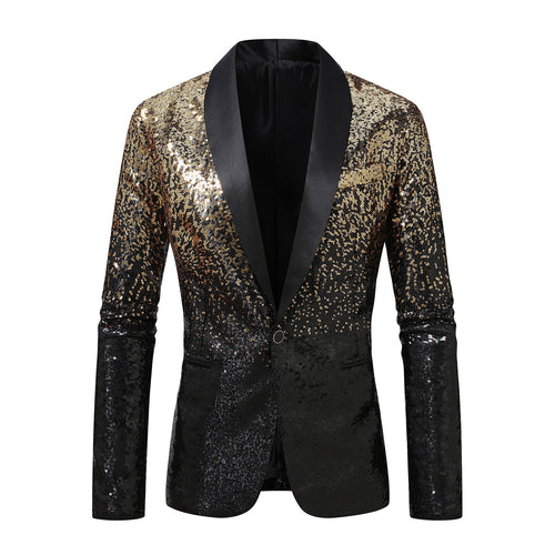 Herren eleganter Pailletten Blazer mit schwarzem Revers Echoarchiv