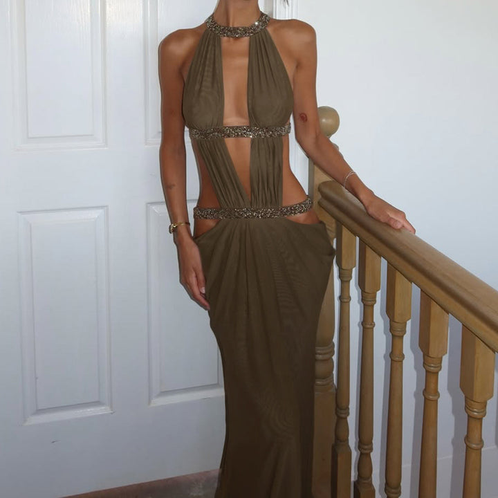 Damen Maxikleid mit tiefem V-Ausschnitt und elegantem Rückendetail Echo Archiv