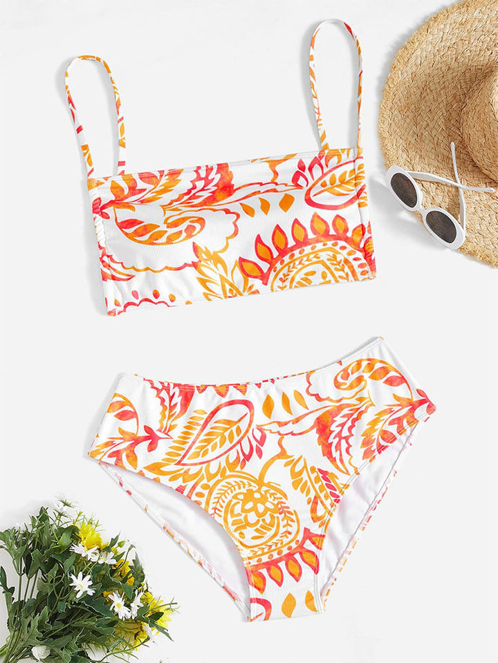 Damen Triangel-Bikini mit fröhlichem Blumenmuster und eleganten Rüschendetails Echo Archiv