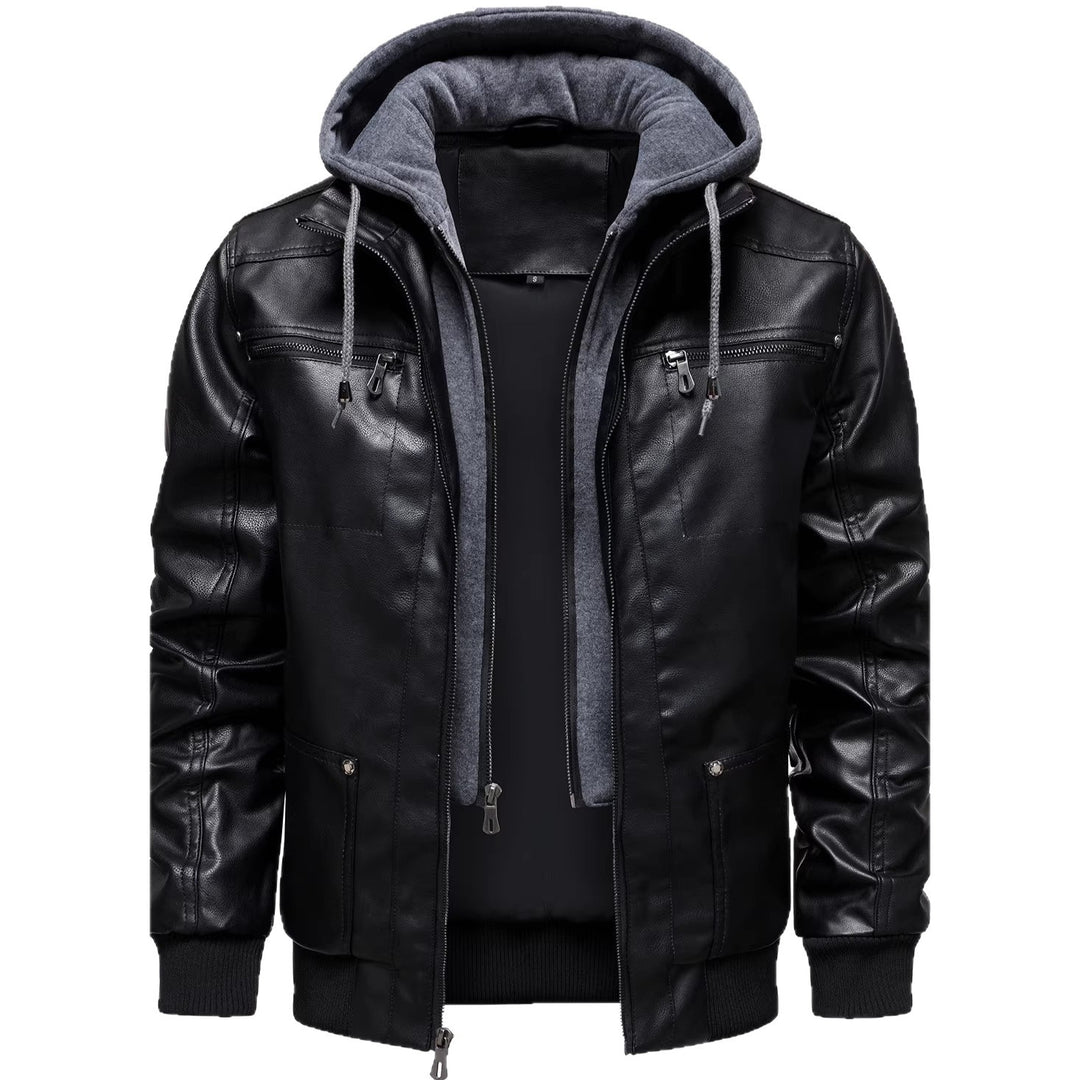 Herren Sportliche Lederjacke mit Kapuze Echo Archiv