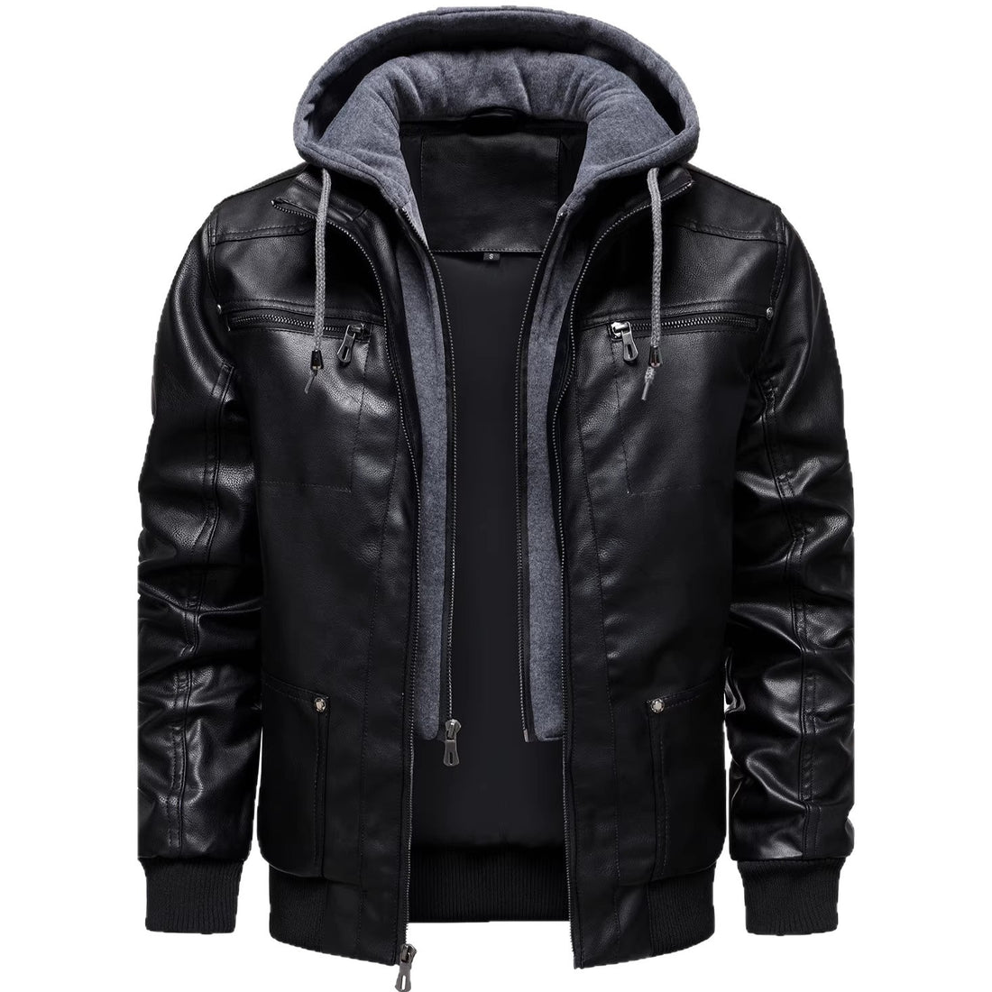 Herren Sportliche Lederjacke mit Kapuze Echo Archiv