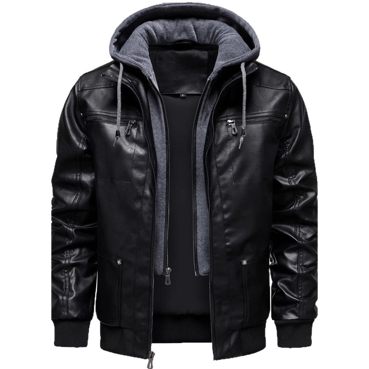 Herren Sportliche Lederjacke mit Kapuze Echo Archiv