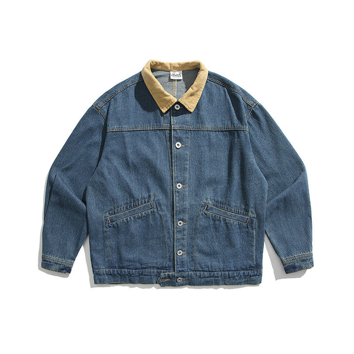 Unisex Boxy-Jeansjacke mit Cordkragen, Druckknopfleiste und Eingrifftaschen Echo Archiv