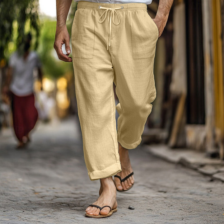 Herren luftige Leinenhose mit elastischem Kordelzug und praktischen Seitentaschen Echoarchiv