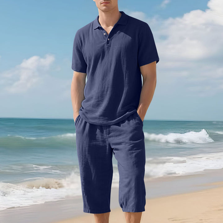 Herren nan leichtes Polo- und Bermuda-Set aus seidigem Baumwolljersey Echo Archiv