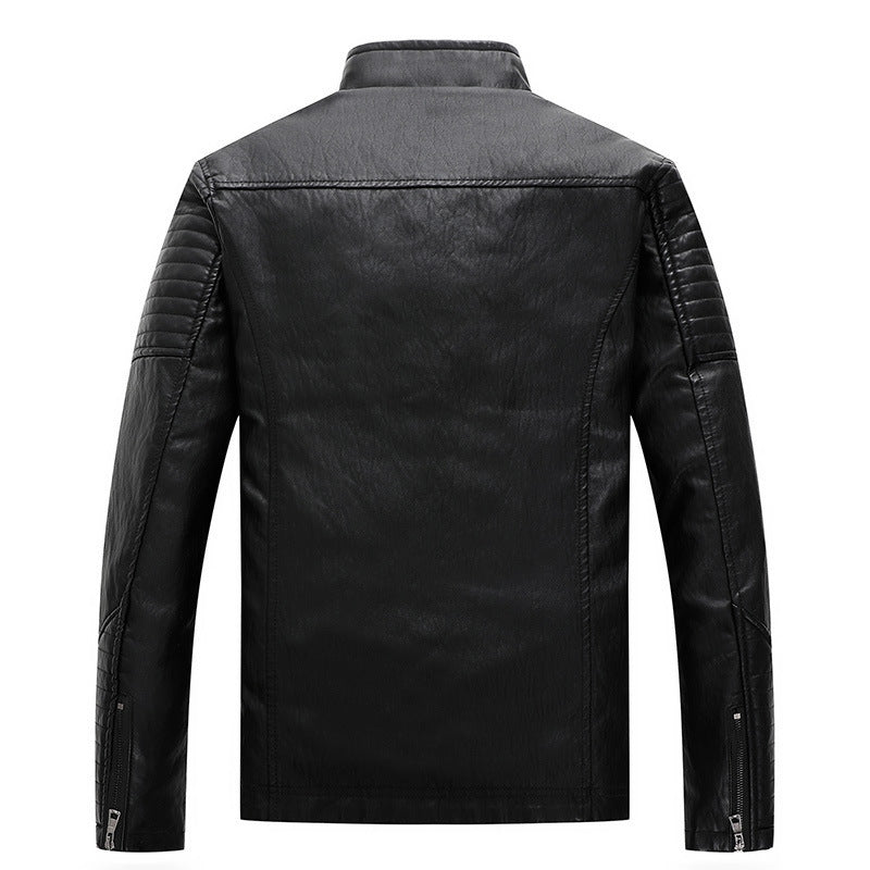 Herren schlankes Kunstleder-Bikerblouson mit Stehkragen, Ziersteppungen und Reißverschlusstaschen Echo Archiv