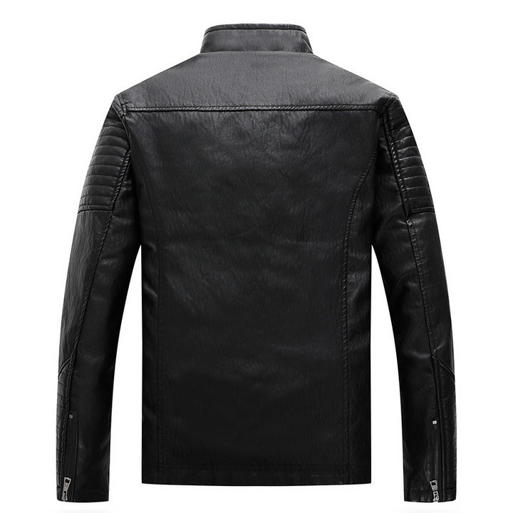Herren schlankes Kunstleder-Bikerblouson mit Stehkragen, Ziersteppungen und Reißverschlusstaschen Echo Archiv