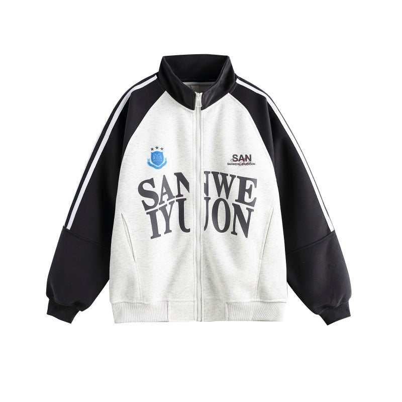Unisex Oversize College-Trackjacke mit Stehkragen und Raglanärmeln Echoarchiv