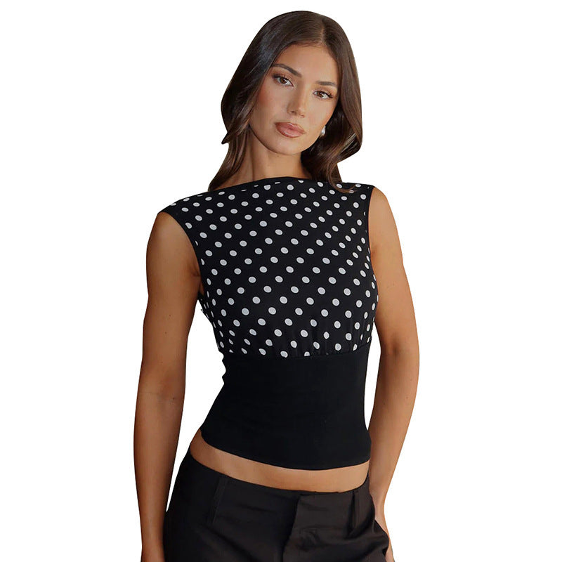 Damen Polka-Dots Oberteil mit elastischem Bund Echo Archiv
