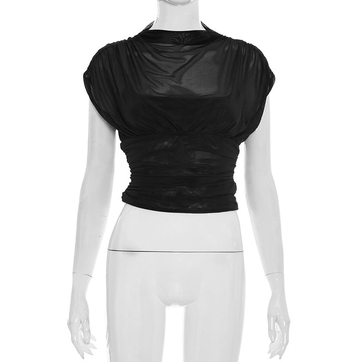 Damen elegantes Oberteil mit modischen Raffungen und transparentem Stoff Echo Archiv