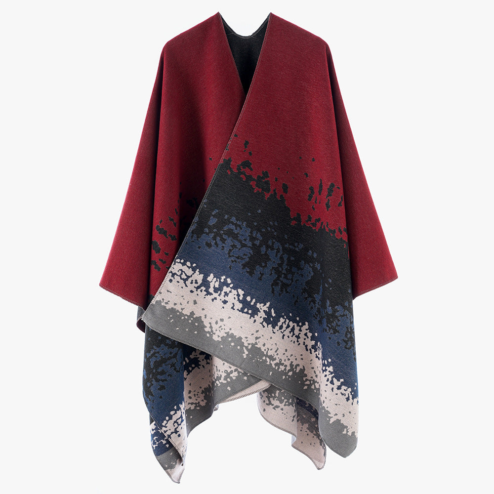 Damen Oversize Cape‑Stola im Doppelgewebe mit abstraktem Punktjacquard Echo Archiv