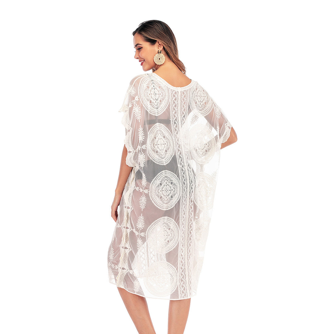 Damen Häkel-Strandüberwurf mit elegantem Design und floralen Akzenten Echo Archiv
