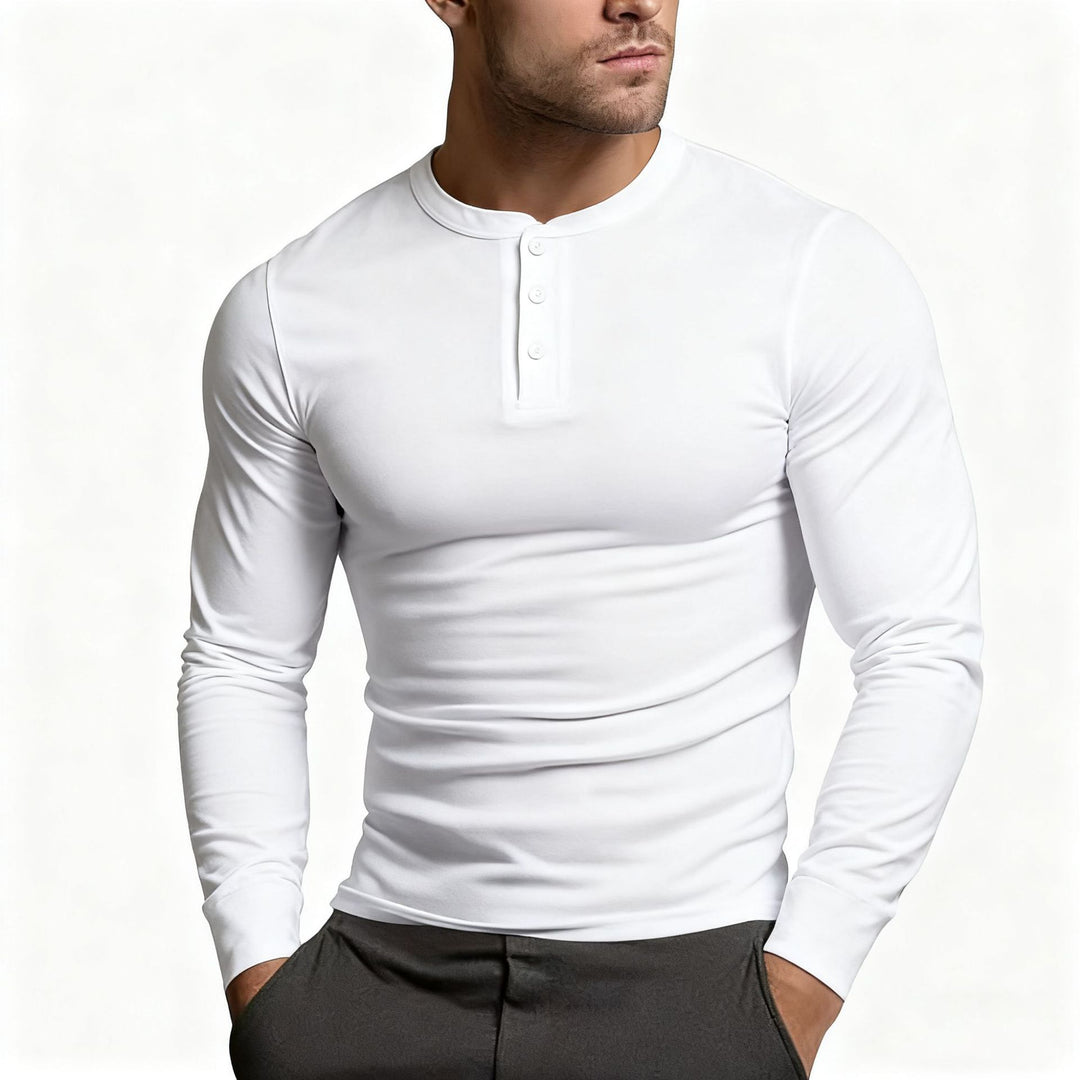 Herren Langarm-Henley-Shirt mit klassischem Knopfdetail und körpernaher Passform Echoarchiv
