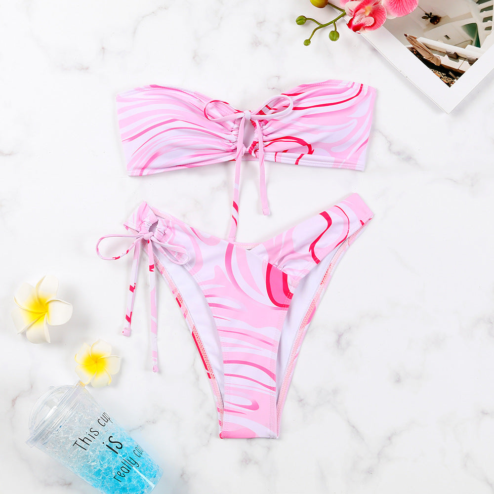 Damen Bandeau-Bikini-Set mit verstellbaren Schnürungen Echo Archiv