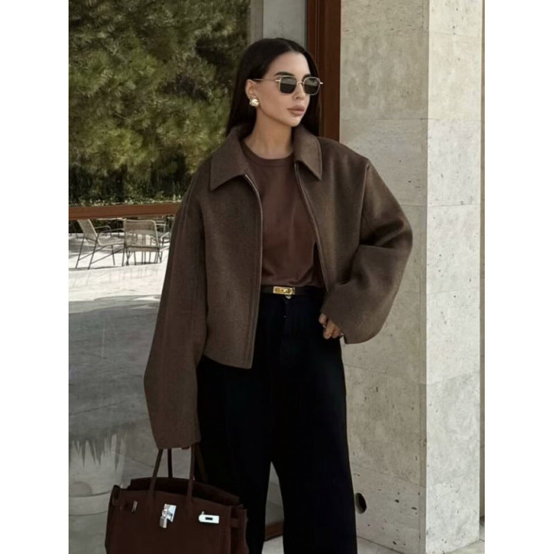 Damen Oversized Fleecejacke mit Reißverschluss und Hemdkragen – Célinea