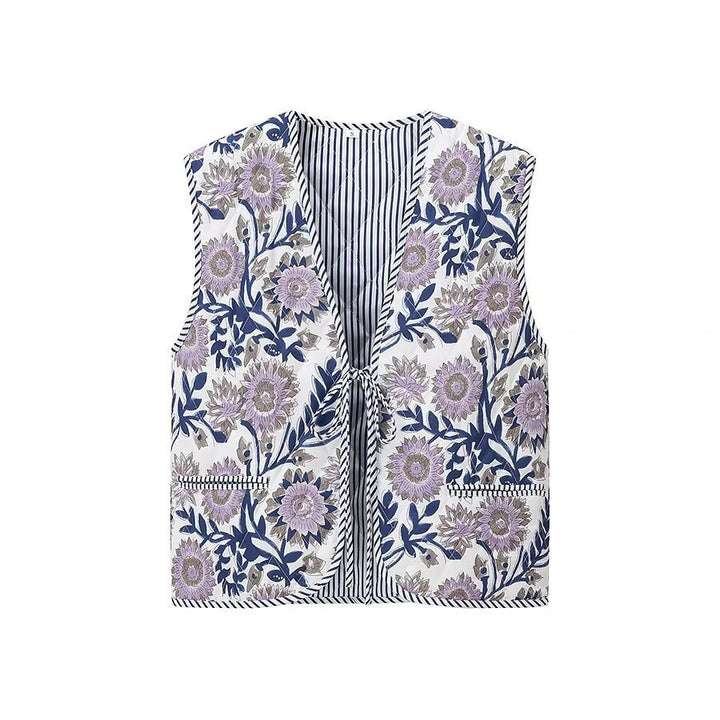 Damen Gepolsterte Steppweste mit floraler Allover-Optik und Bindeband Echo Archiv