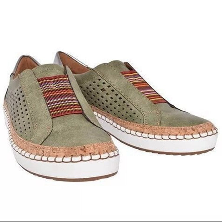 Damen perforierte Slipper-Sneaker mit Elastikeinsatz und Korkoptik-Plateau Echo Archiv
