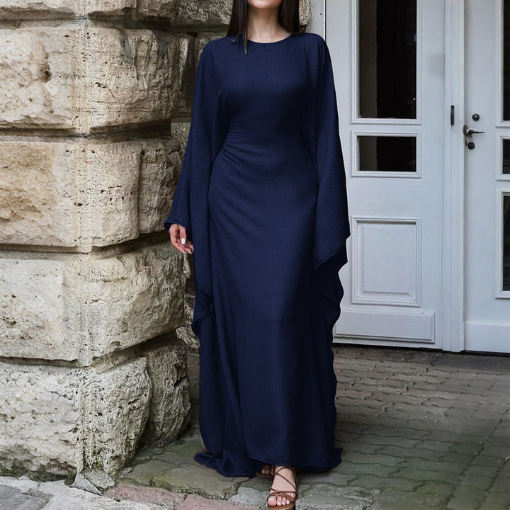 Damen nan fließendes Maxikleid mit weiten drapierten Ärmeln aus Viskosemix Echo Archiv