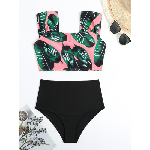 Damen Hochgeschnittener Bikini mit modischem Streifenmuster und floralem Unterteil Echo Archiv