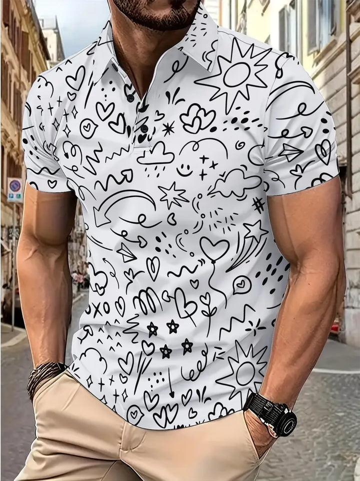 Herren Kurzarm Poloshirt mit kreativem Grafikdruck Echoarchiv