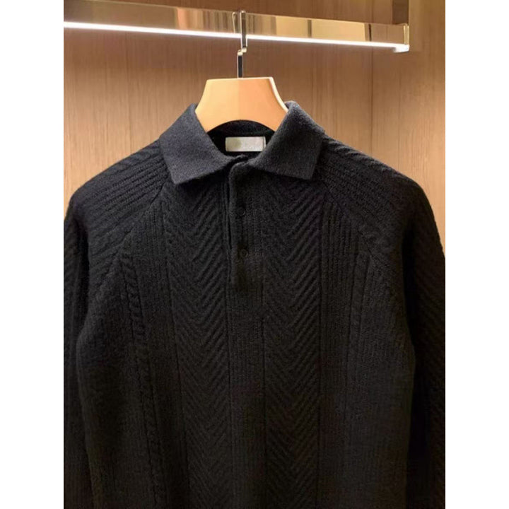 Herren Feinstrick-Polopullover mit halber Knopfleiste und Zopfmuster Echoarchiv