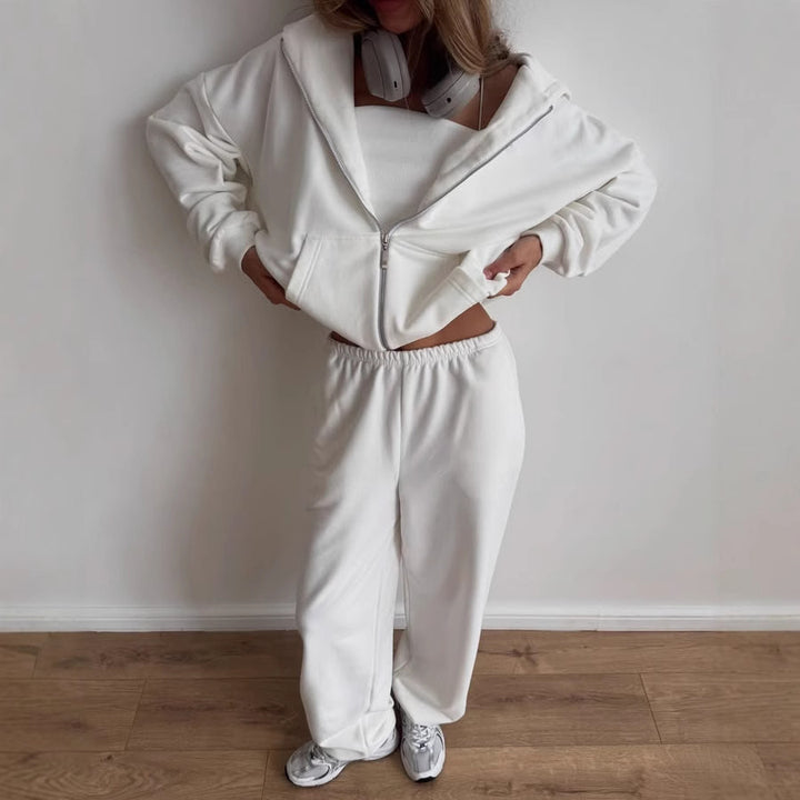 Damen Baumwoll-Fleece Lounge-Set mit Oversize-Zip-Hoodie und Palazzo-Sweatpants – Auréline