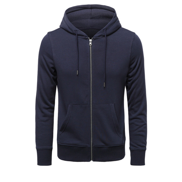 Herren schmal geschnittener Zip-Hoodie mit Metall-Reißverschluss, doppellagiger Kapuze und Kängurutasche – Cavarno
