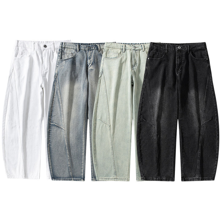 Herren Weite Stonewashed-Paneel-Denimhose mit tiefem Schritt und markanten Ziernähten Echo Archiv