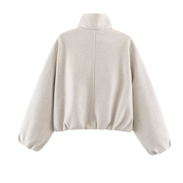 Damen Cropped Wolloptik‑Bomberjacke mit hohem Stehkragen und verdeckten Eingrifftaschen Echo Archiv