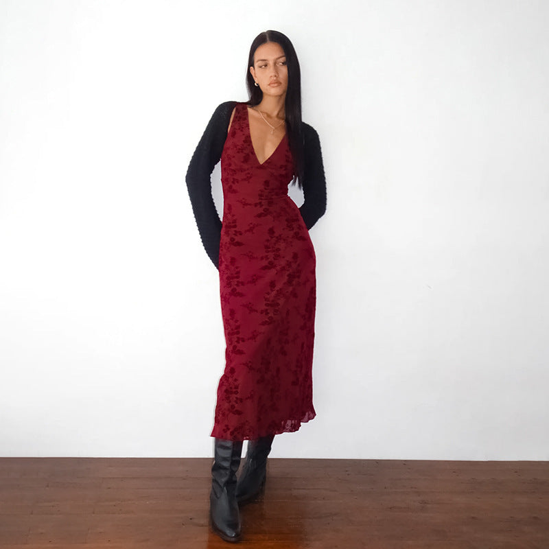 Damen Maxikleid mit tiefem V-Ausschnitt und floralem Spitzenmuster Echo Archiv