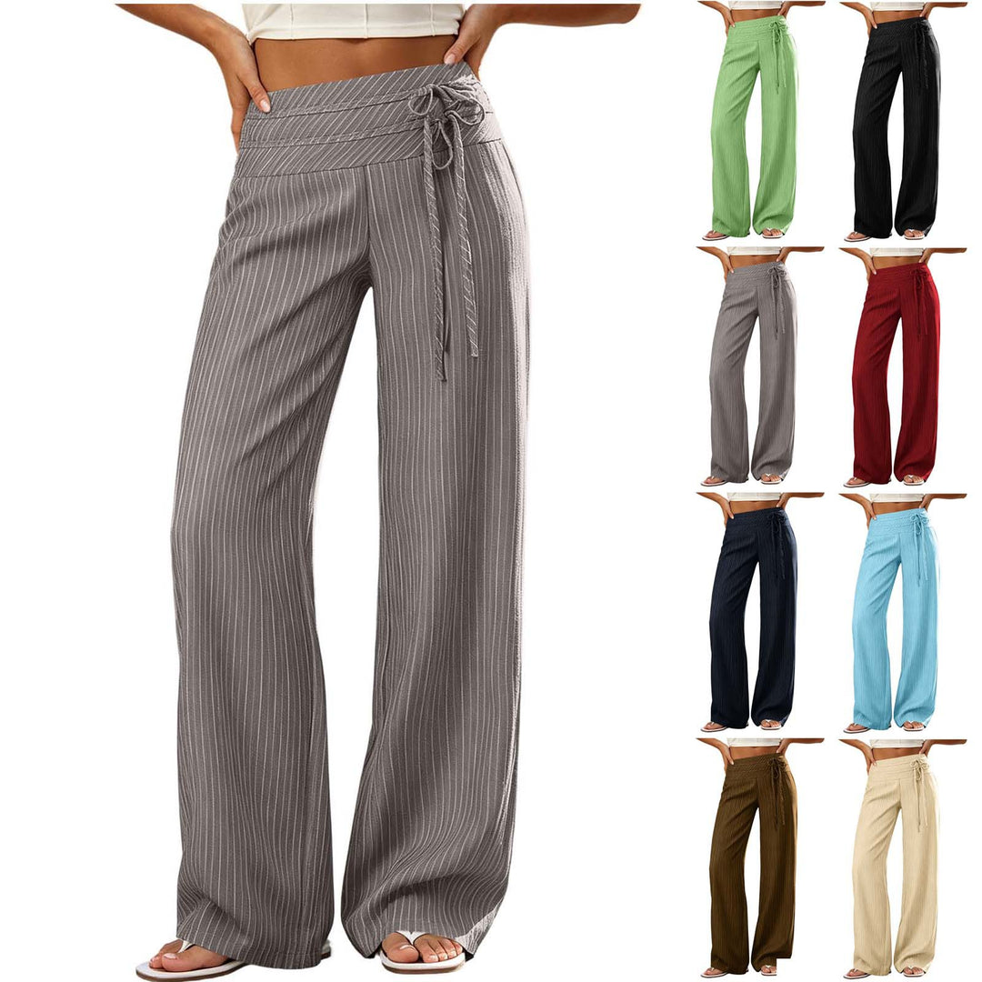 Damen Weite High-Waist Palazzo-Hose mit Streifenmuster und Bindegürtel – Avélisse