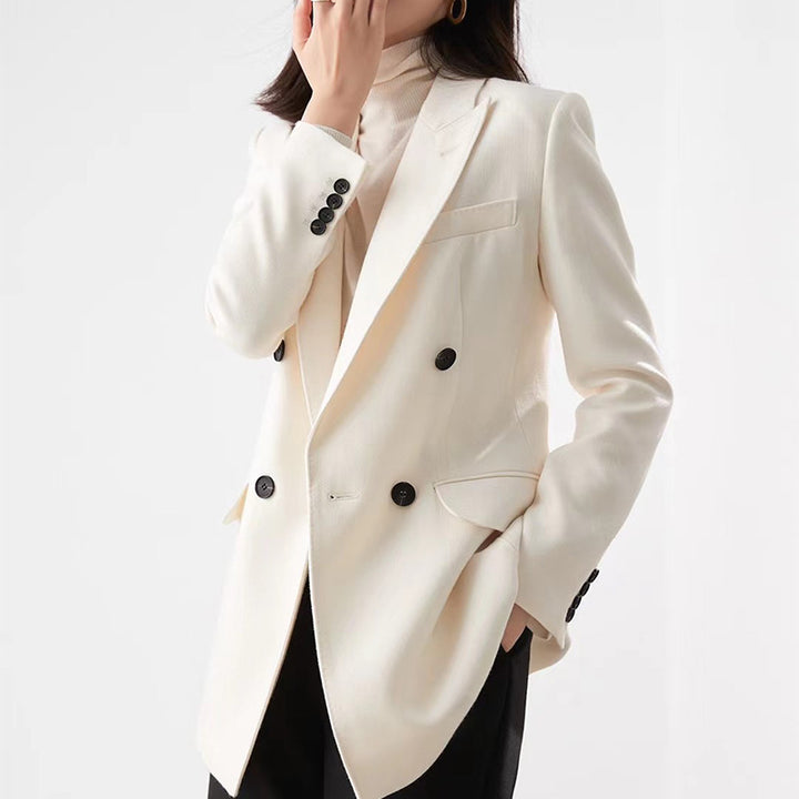 Damen Taillierter Longline-Blazer mit doppelreihiger Knopfleiste und Pattentaschen Echoarchiv