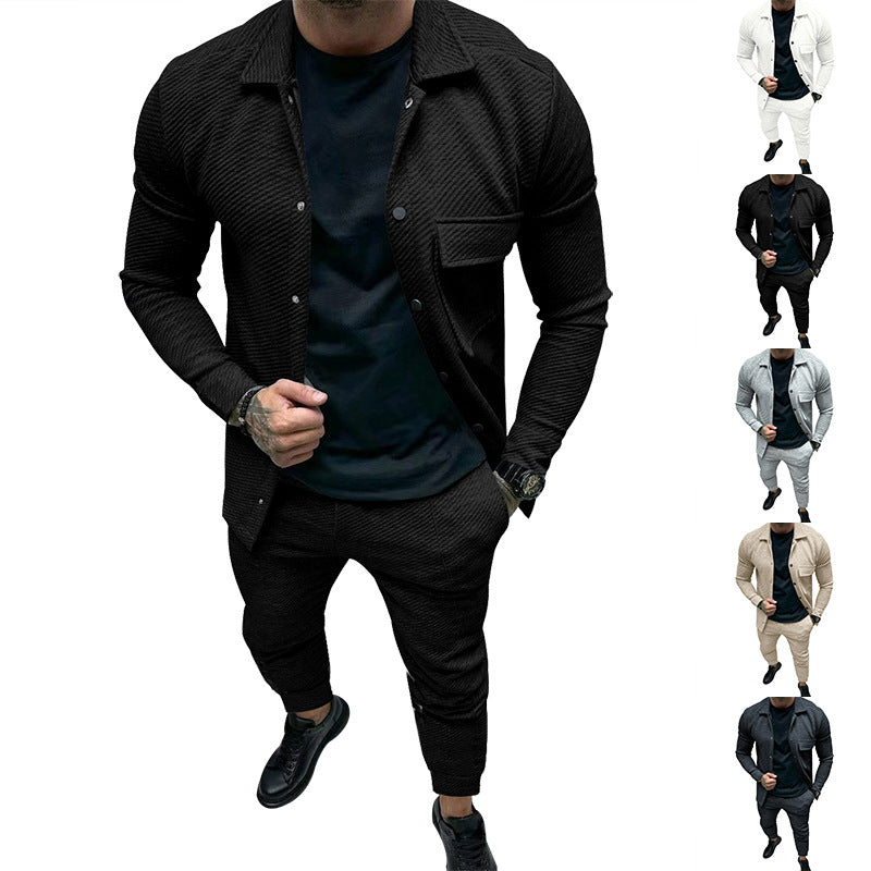 Herren Strukturiertes Jersey-Freizeitset mit Overshirt und Tapered Jogginghose Echoarchiv